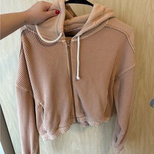 Aerie Zip Up Cropped Knit Hoodie